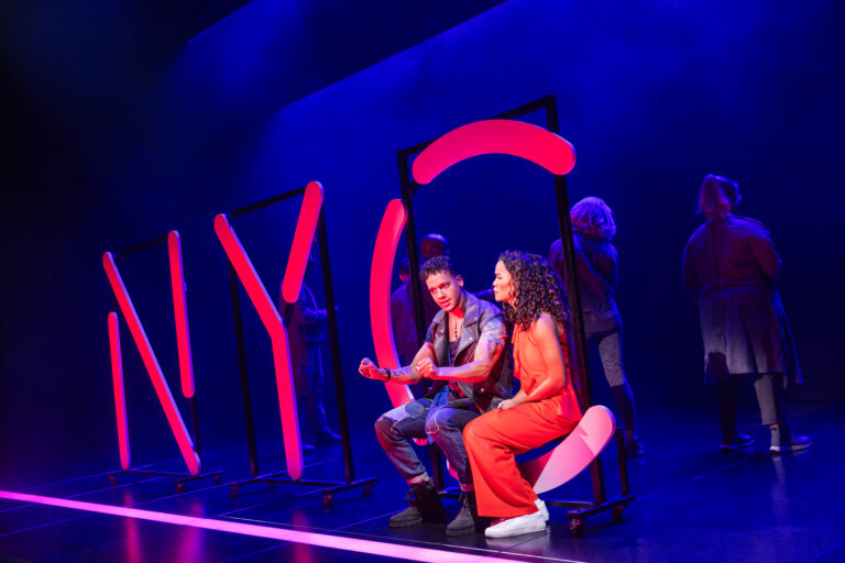 Tyler Hardwick as PJ and Britney Coleman as Bobbie in COMPANY The Musical at Broadway in Chicago Theatres