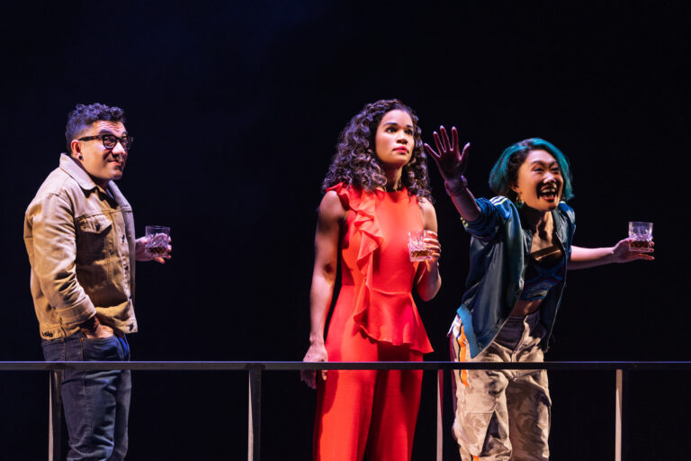 Javier Ignacio as Peter, Britney Coleman as Bobbie and Marina Kondo as Susan in COMPANY The Musical at Broadway in Chicago