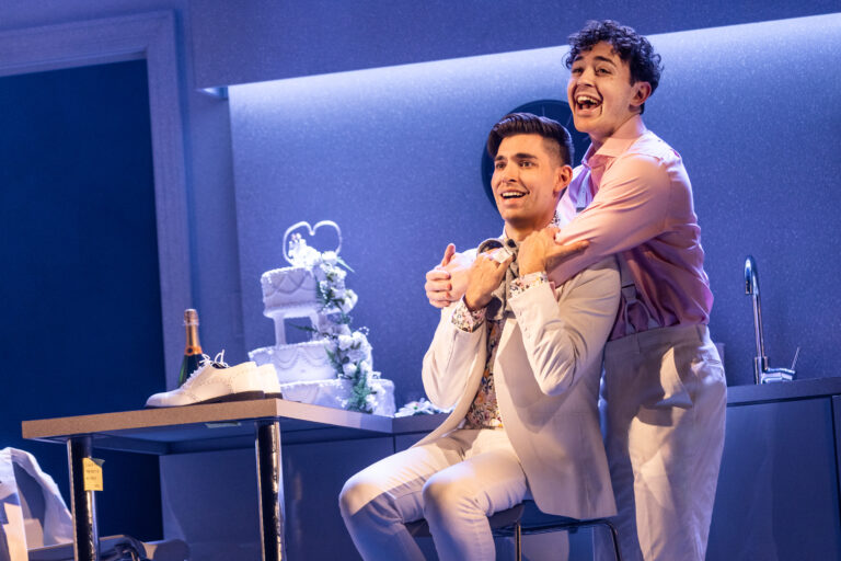 Matt Rodin as Jamie and Ali Louis Bourzgui as Paul in the COMPANY The Musical at Broadway in Chicago Theatres