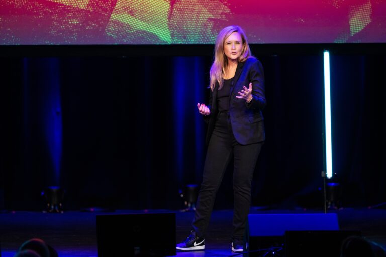 Samantha Bee on stage at Broadway in Chicago Theatres