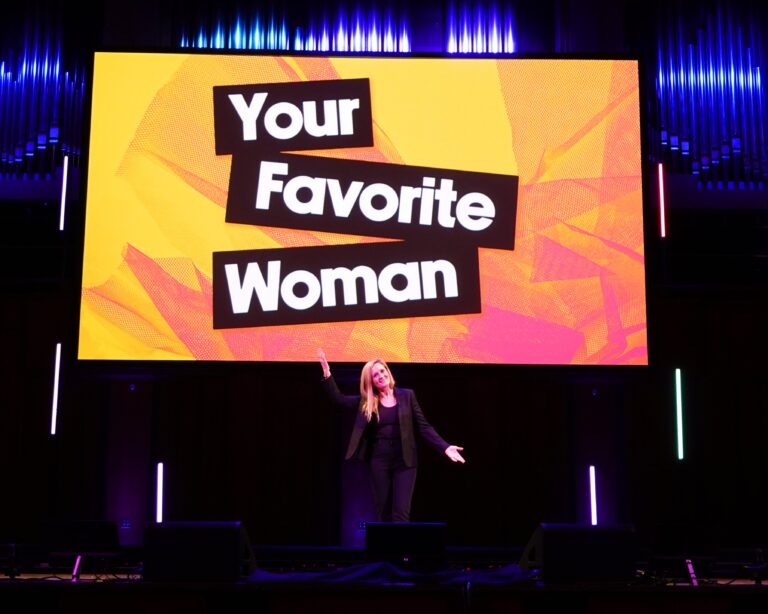 Samantha Bee on stage at Broadway in Chicago Theatres