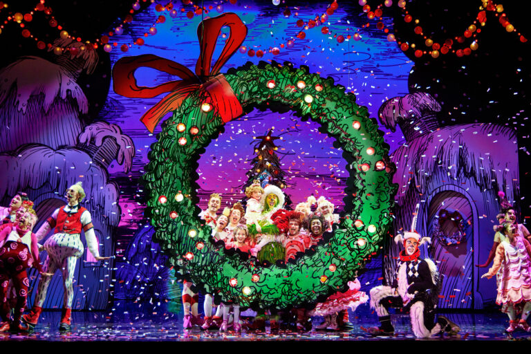 3 - James Schultz as THE GRINCH, Aerina DeBoer as Cindy-Lou Who and the Touring Company of Dr. Seuss’ HOW THE GRINCH STOLE CHRISTMAS! The Musical. Credit_ Jeremy Daniel